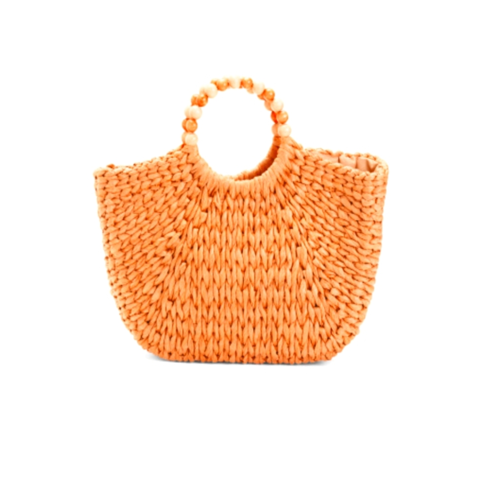 STRAW TOTE WITH BEADED HANDLES